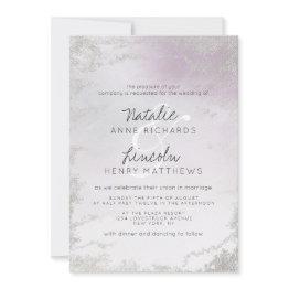 Small Ombre Light Purple Silver Foil Frosted Wedding Invitation Front View