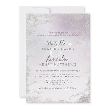 ombre light purple silver foil frosted wedding invitation