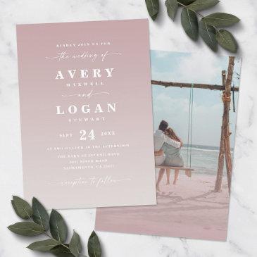 ombre mauve & ivory wedding invitation with photo