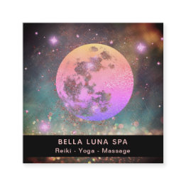 Small *~* Ombre Pink Peach Gold Moon Stars Square Business Invitations Front View