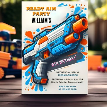 on ammo team army cute cool neon nerf 9th birthday invitation