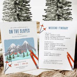 Small On The Slopes Snow Ski Bachelorette Weekend Invitation Front View