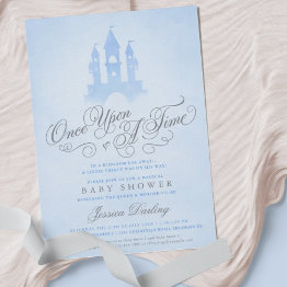 Small Once Upon A Time Fairytale Castle Boy Baby Shower Invitation Front View