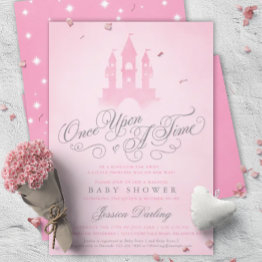 Small Once Upon A Time Fairytale Castle Girl Baby Shower Invitation Front View