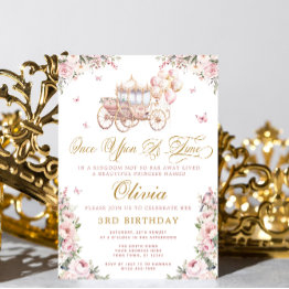 Small Once Upon A Time Princess Carriage Birthday Invitation Front View