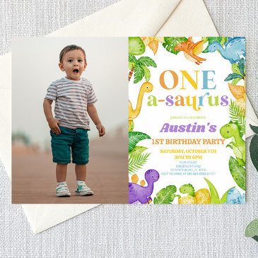 one a-saurus dinosaur 1st first birthday party invitation