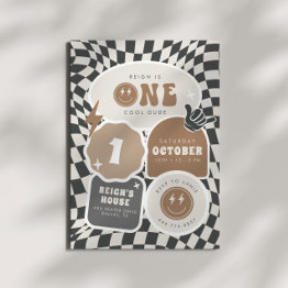 Small One Cool Dude | Boys 1st Retro Skater Birthday Invitation Front View