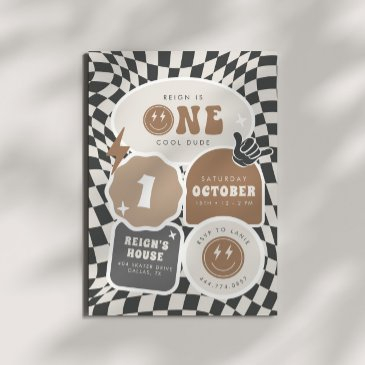 one cool dude | boys 1st retro skater birthday invitation