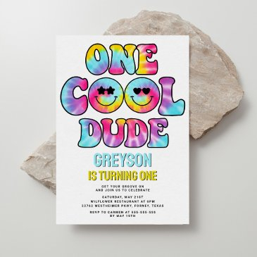 one cool dude tie dye boy 1st birthday invitation
