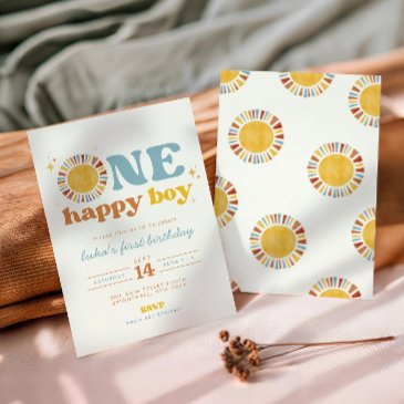 one happy boy boho sun first birthday invitation
