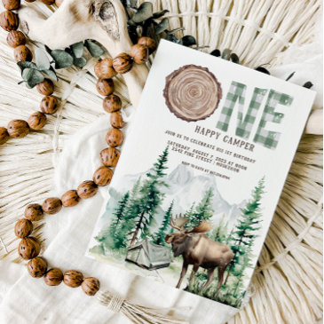 one happy camper 1st birthday camping invitation