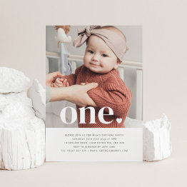 Small One Heart Photo First Birthday Invitation Front View