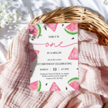 one in a melon 1st birthday watermelon birthday invitation