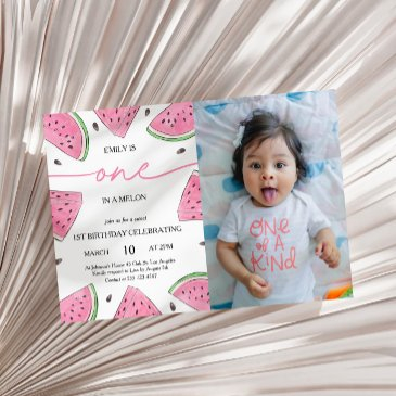 one in a melon 1st birthday watermelon photo invitation