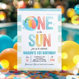 Small One In The Sun 1st Birthday Pool Party Invitation Front View