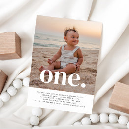 Small One Photo First Birthday Invitation Front View