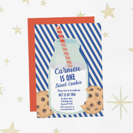 Small One Sweet Milk And Cookie Boys First Birthday Invitation Front View