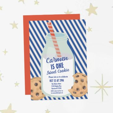 one sweet milk and cookie boys first birthday invitation