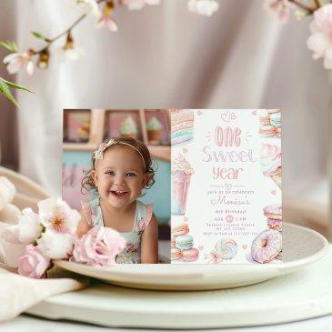 one sweet year 1st birthday photo invitation