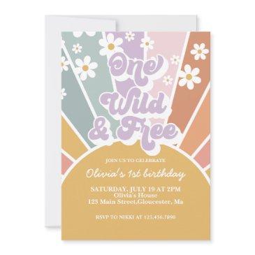 one wild and free retro sunshine rainbow daisy inv invitation