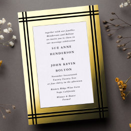 Small Onyx Border | Yellow Real Gold Frame Wedding Foil Invitation Front View