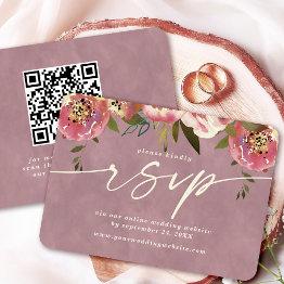 Small Ophelia Floral Dusty Pink Website Qr Code Rsvp Enclosure Invitations Front View