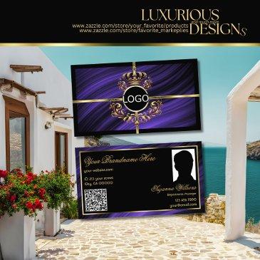 opulent royal blue gold crown logo photo qr code business invitations