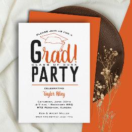 Small Orange And Black Graduation Party Invitation Front View
