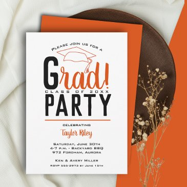 orange and black graduation party invitation