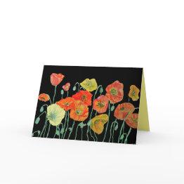 Small Orange And Black Poppies Watercolour Birthday Invitations Front View