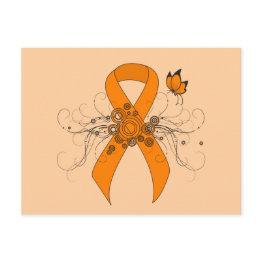Small Orange Awareness Ribbon With Butterfly Postinvitations Front View