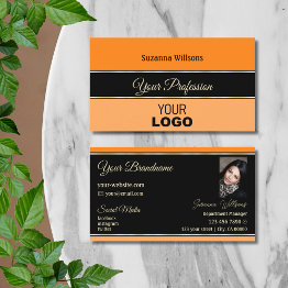 Small Orange Black Peach Stripes With Logo And Photo Business Invitations Front View