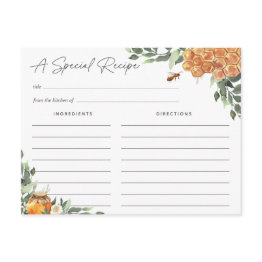 Small Orange Blossom Honey Bee Recipe Invitations Front View