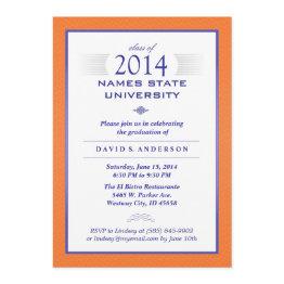 Small Orange & Blue Formal Graduation Party Invitation Front View
