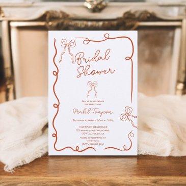 orange bows ribbon illustrations bridal shower invitation