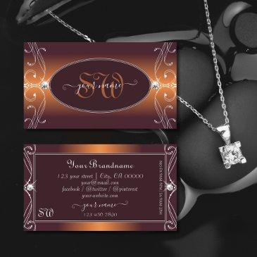 orange brown ombre ornate sparkle jewels monogram business invitations