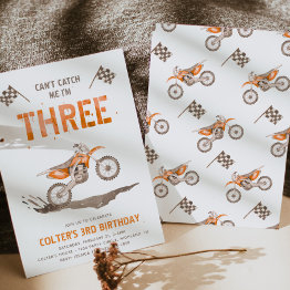 Small Orange Dirt Bike Birthday Invitation Front View