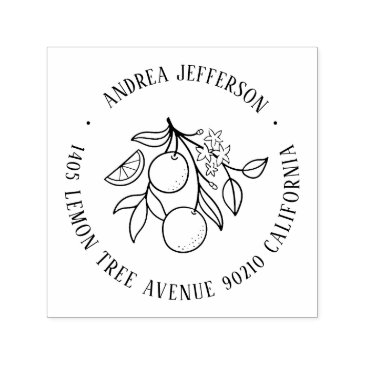 orange fruit and flower custom name return address self-inking stamp