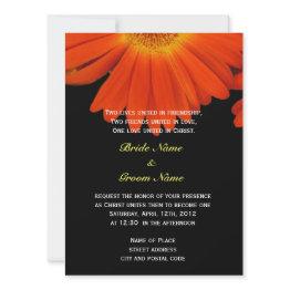 Small Orange Gerbera Daisy Flower Christian Wedding Invitation Front View