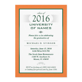 Small Orange & Green Formal Graduation Party Invitation Front View