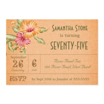 orange linen floral customized birthday invitation