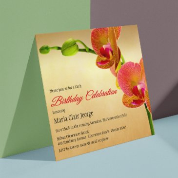 orange orchids birthday party invitation