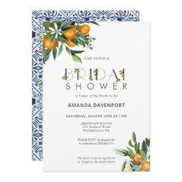 Small Oranges And Greenery Bridal Shower Invitation Front View