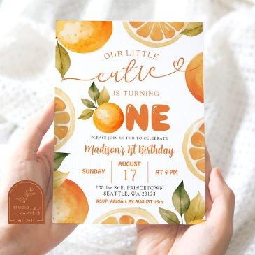 oranges our little cutie is turning one birthday invitation