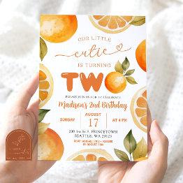 Small Oranges Our Little Cutie Turning Two 2nd Birthday Invitation Front View