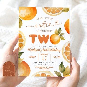 oranges our little cutie turning two 2nd birthday invitation