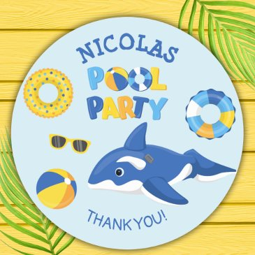 orca inflatable pool party classic round sticker
