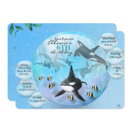 Small Orca Snow Globe Birthday Invitations Front View