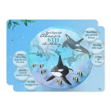 orca snow globe birthday invitations