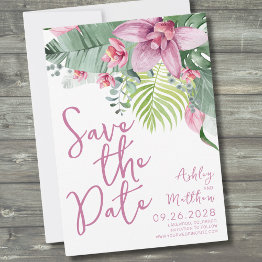Small Orchid Flower Tropical Wedding Save The Date Front View